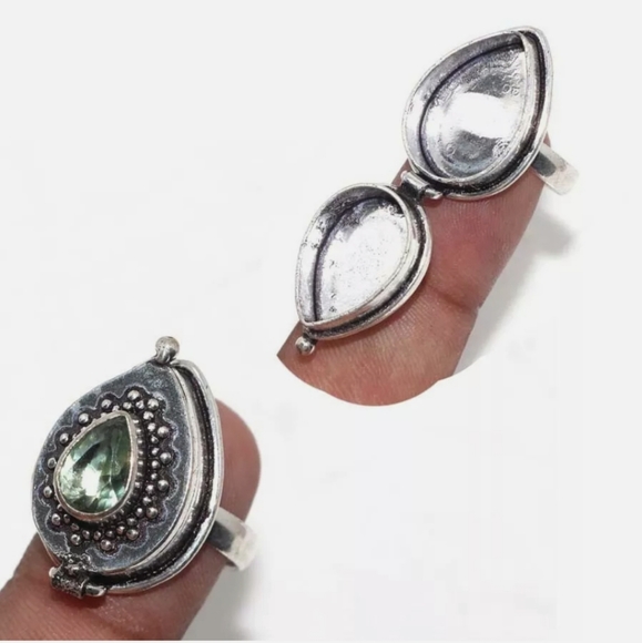 New Green Quartz 925 Silver Poison Ring. - Picture 2 of 16